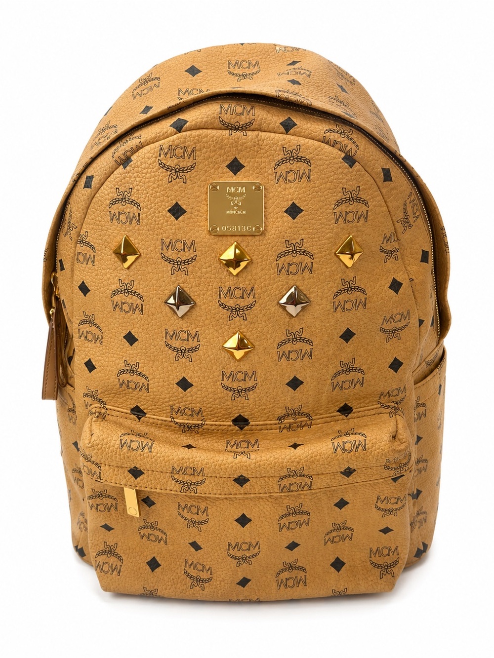 MCM Cognac Monogram Studded Backpack